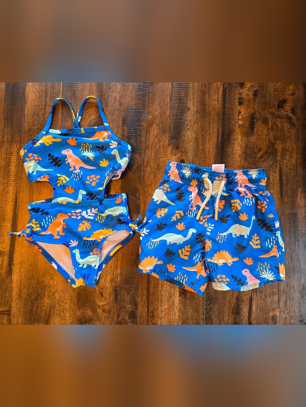 Cat & Jack Blue Dino Print 2T Swim Matching Set - Girl / Boy